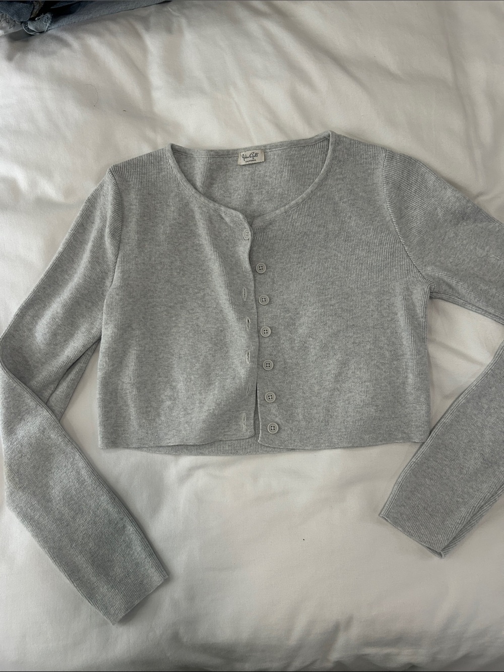 J.Galt Light Gray Cropped Button-Up Cardigan